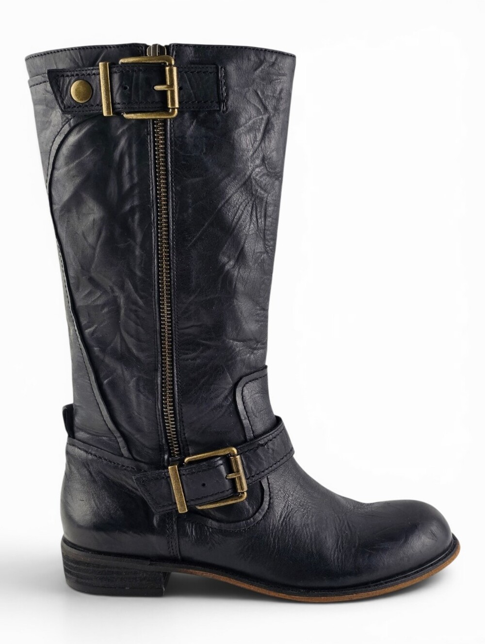 Gianni Bini Women's Leather Tall Moto Block Heel Riding Boots Black 6.5